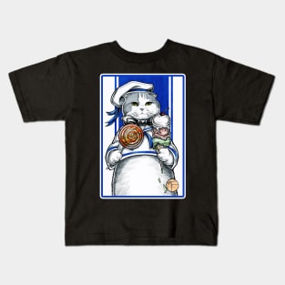 Sailor Cat With Ice Cream - White Outlined Version Kids T-Shirt